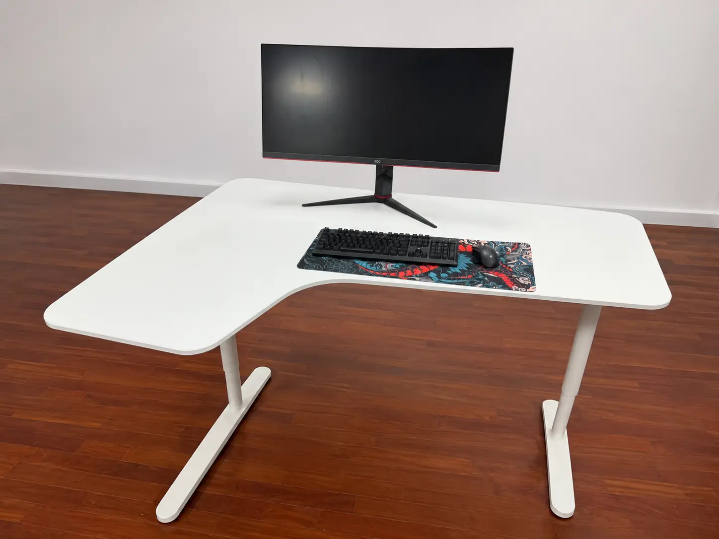 IKEA BEKANT corner desk 160 x 110 cm, white, LEFT-hand L shape, height set by hand 65 to 85 cm, a sitting desk not a standing desk