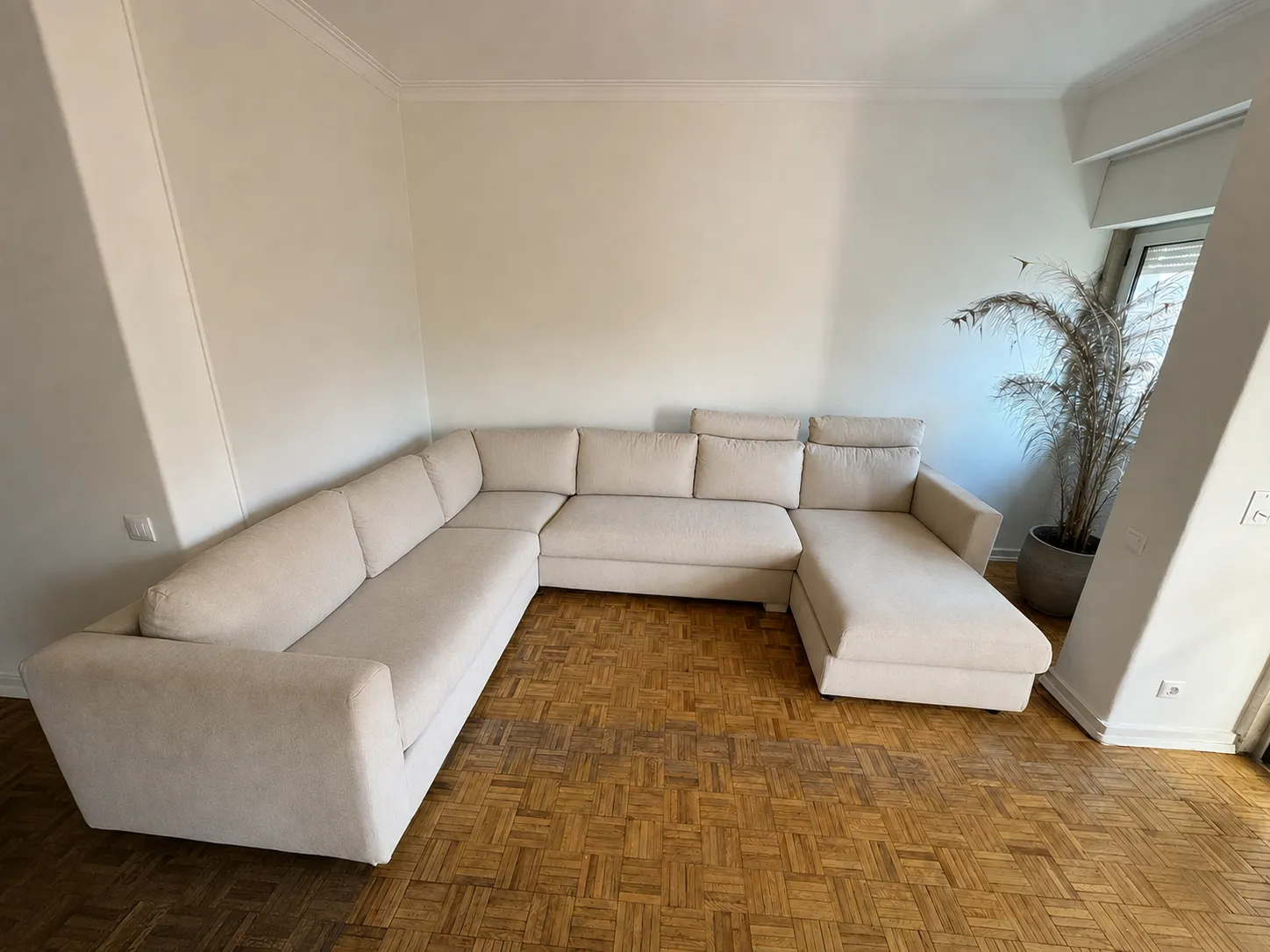 Corner Sofa 5-seat with chaise longue, Tresund fabric light beige, easily washable, IKEA Kivik, photo 1