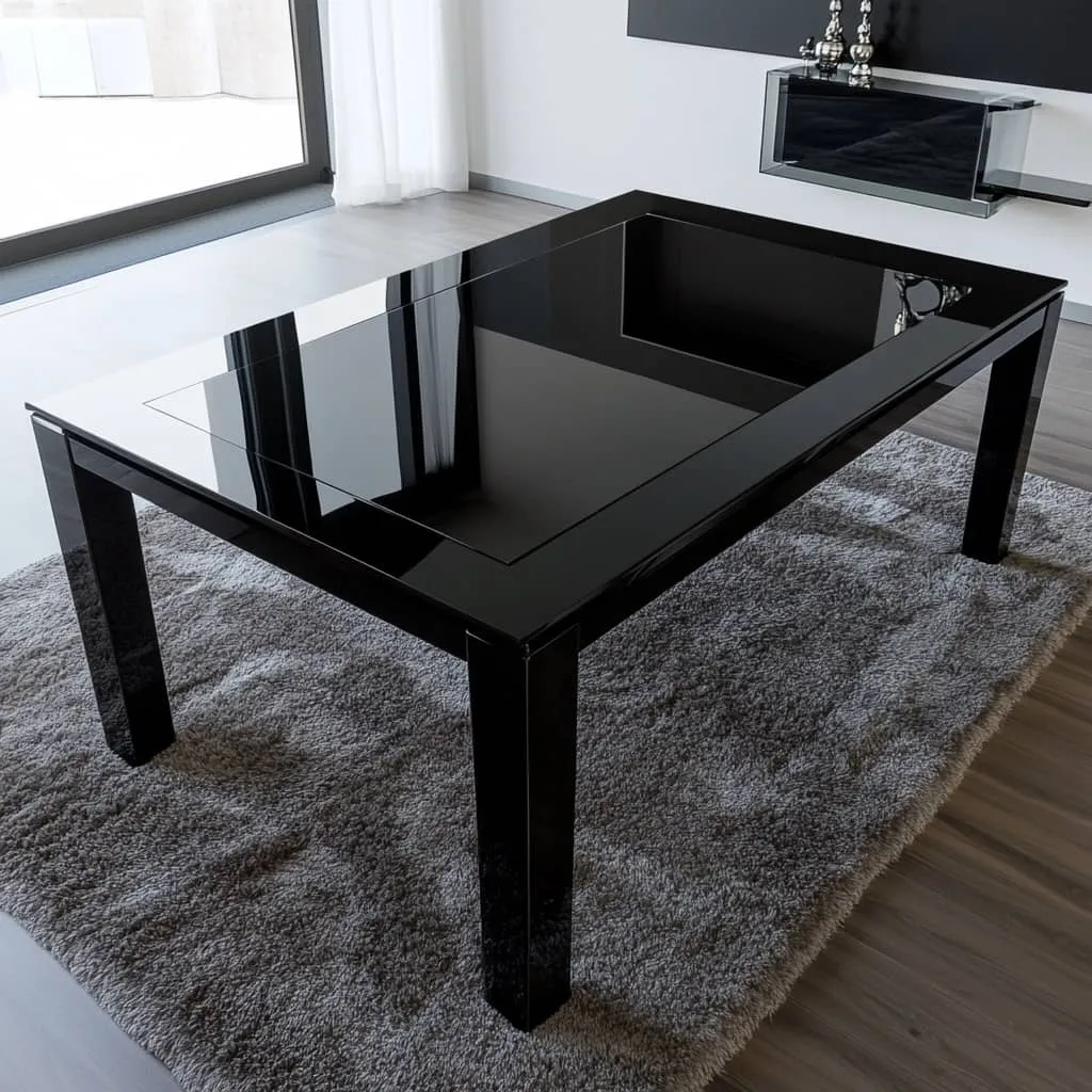 Extensible Beautiful Black Glass table, 140 cm x 190 cm long, photo 1