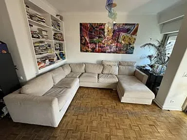 Corner Sofa 5-seat with chaise longue, Tresund fabric light beige, easily washable, IKEA Kivik