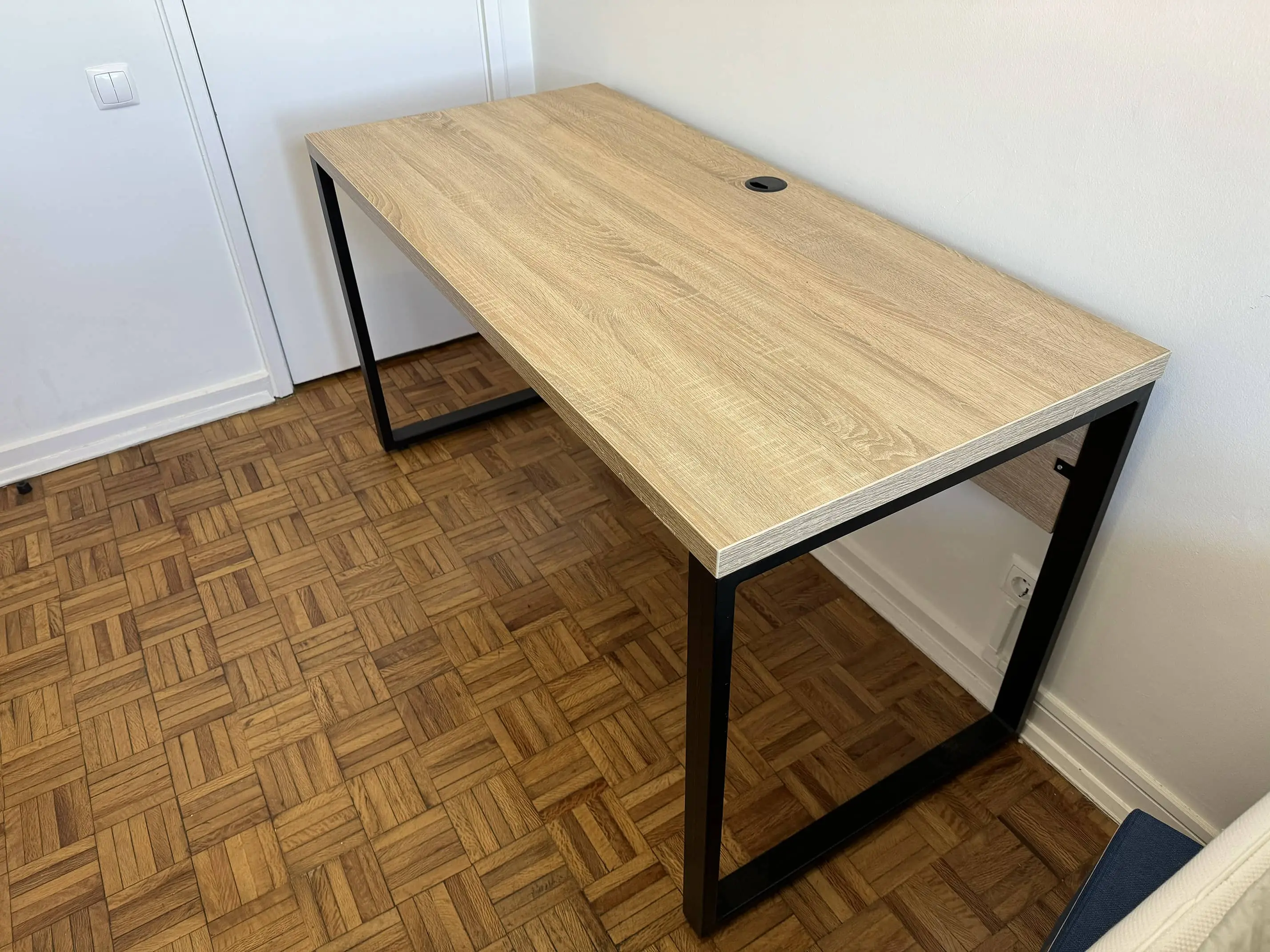 Wooden office table 138 cm x 65 cm with 1 hole for passing computer cables, only 1 available now !