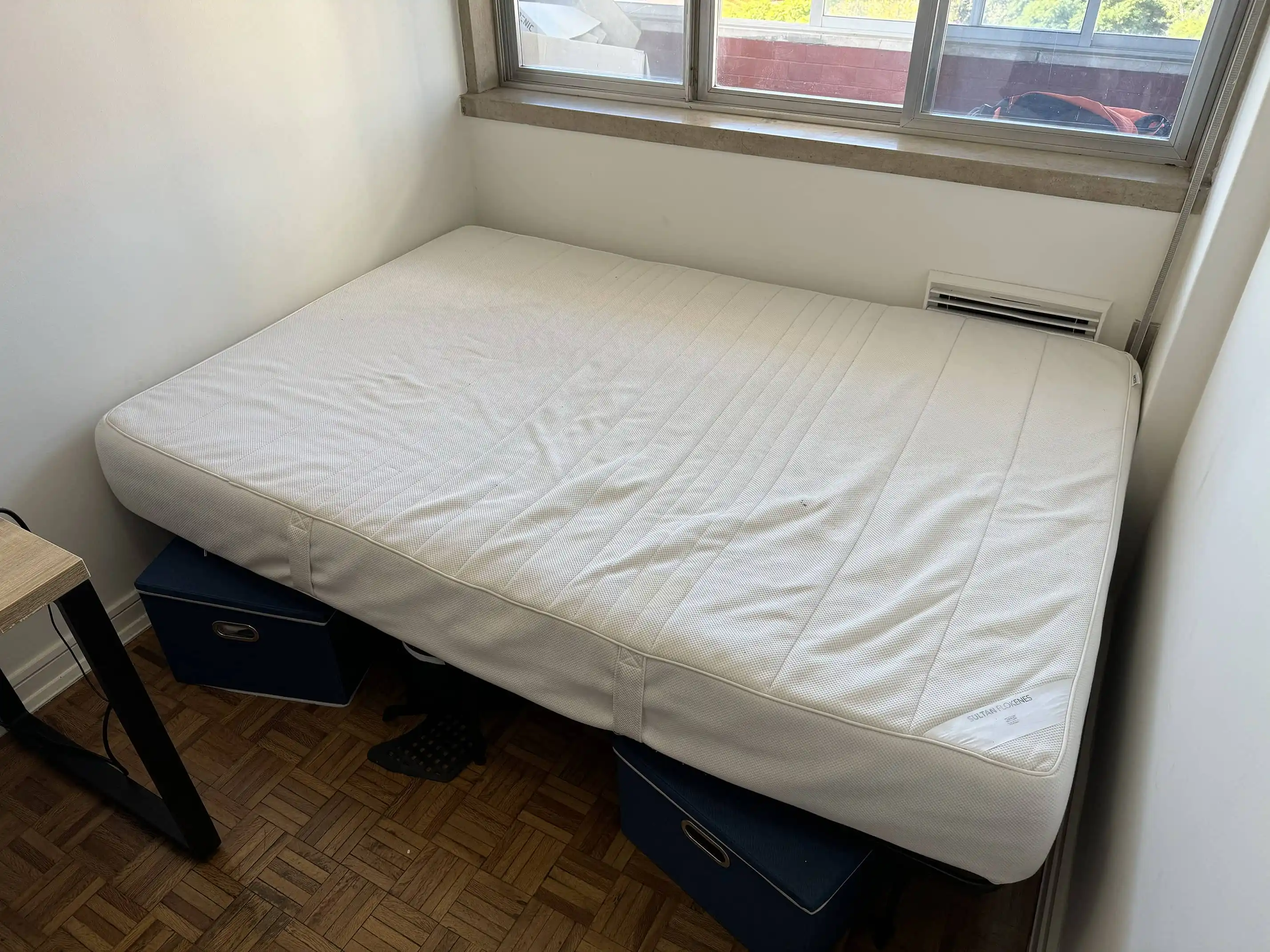 Ikea Sultan Flokenes 140 x 200 bed, it is between medium and firm for firmness