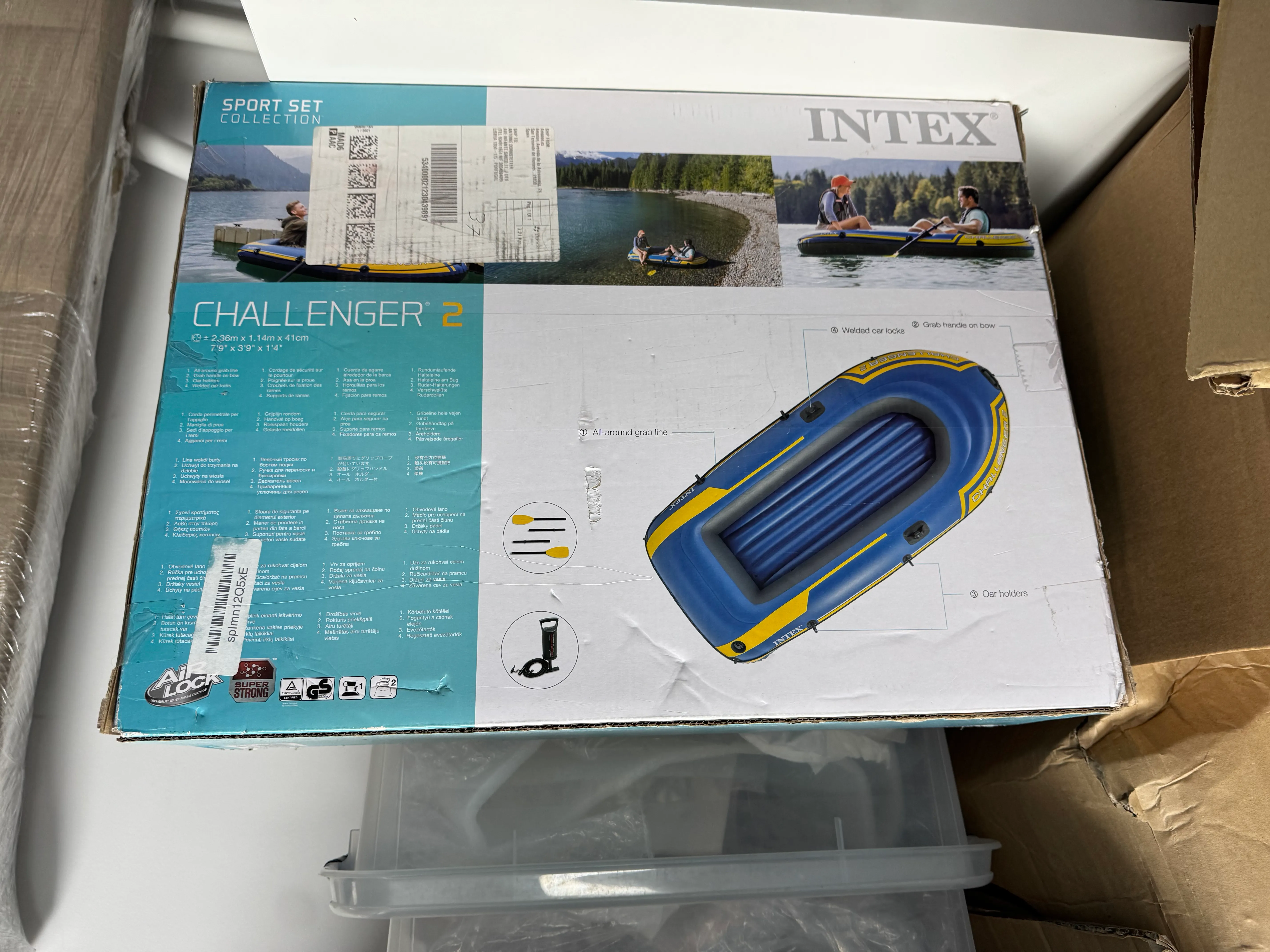 Intex Challenger 2 inflatable boat for 2 people, BRAND NEW never opened in its sealed box, 236 x 114 x 41 cm, with 2 oars, pump and repair kit (68367), for calm water only, photo 1