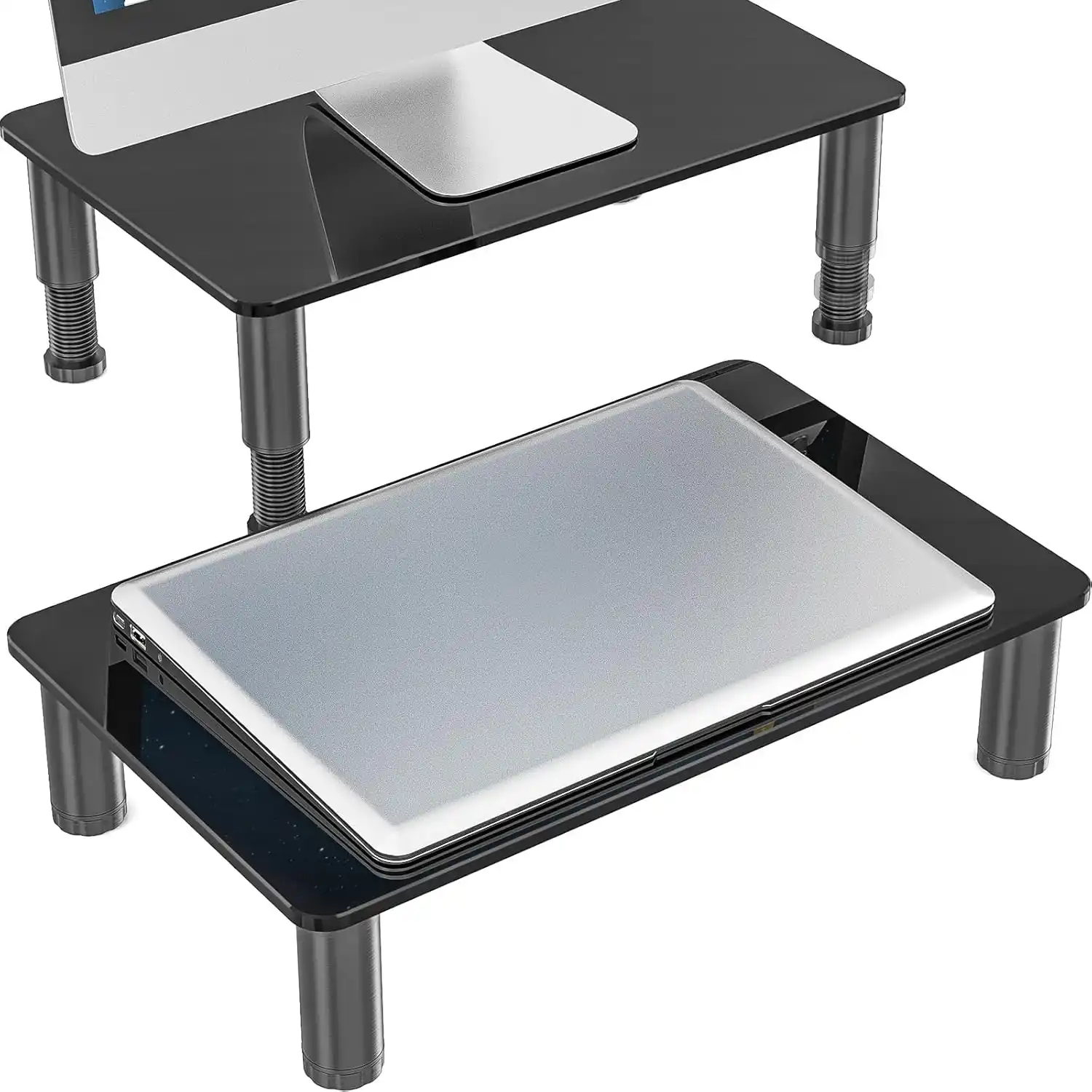 Hemudu Monitor Riser Stand, adjustable height 8.5-12.5 cm, tempered glass 38 x 24 cm, holds 40 kg, 2 available