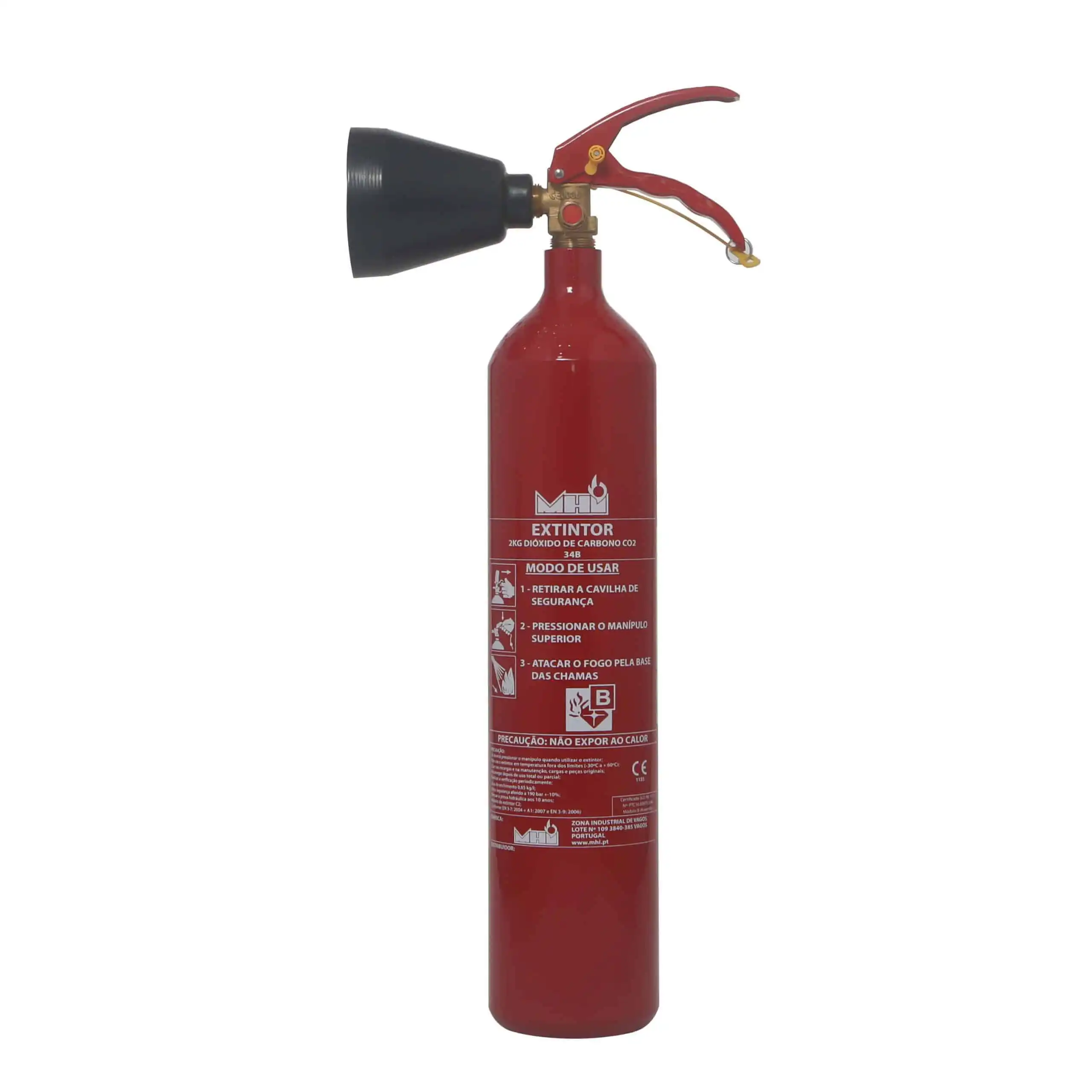 Fire extinguisher 2 kg CO2, 55B, PT Fire, with wall bracket (extintor CO2 2kg, para quadro elétrico, escritório, oficina)