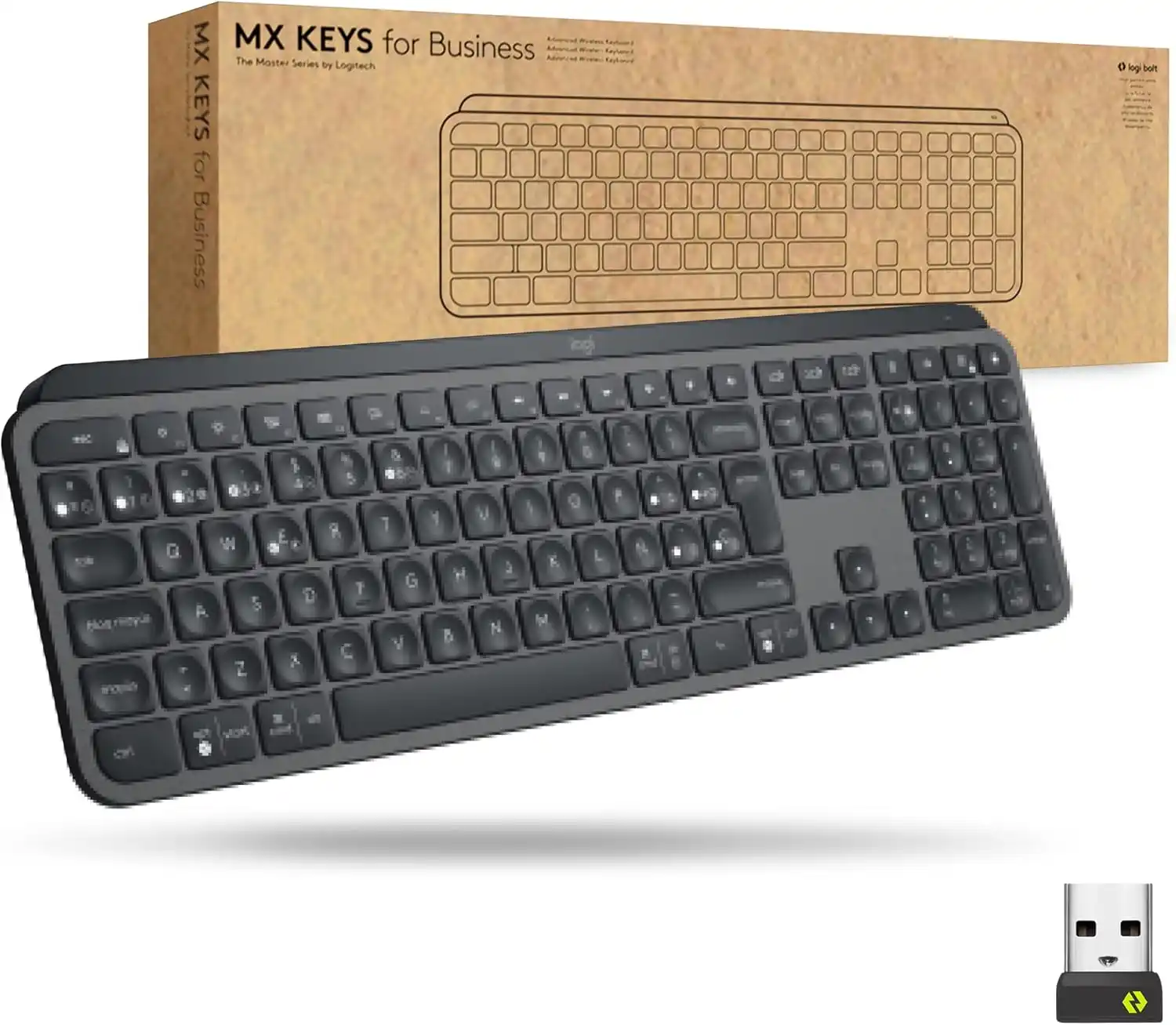 Logitech MX Keys for Business wireless keyboard, grey, US QWERTY layout, full size with numpad, backlit, USB-C rechargeable