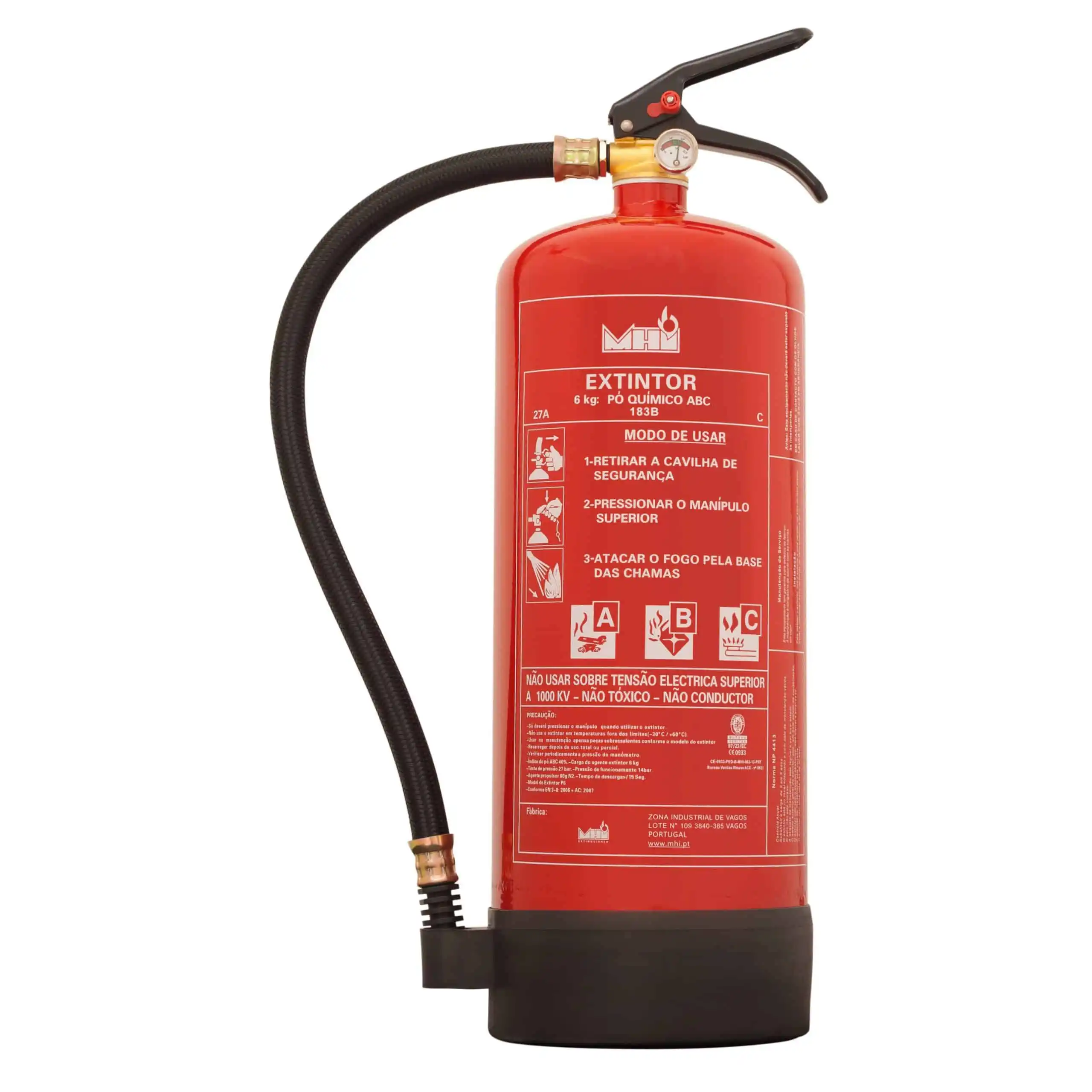 Fire extinguisher 6 kg ABC dry powder, 27A 144B C, PT Fire, with wall bracket (extintor pó químico ABC 6kg, TVDE / casa / carro)