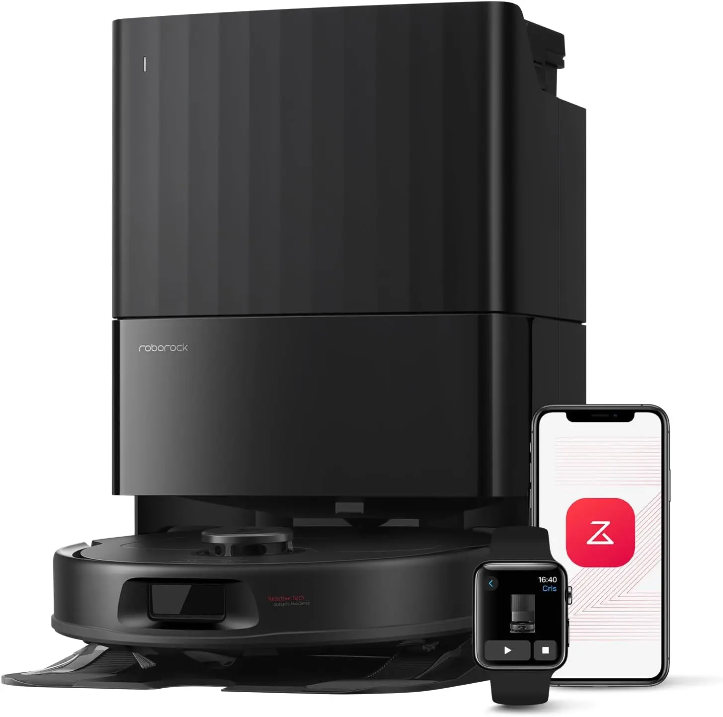roborock QV 35A robot vacuum and mop, BLACK, 8000 Pa, lifting spinning mops, all-in-one dock