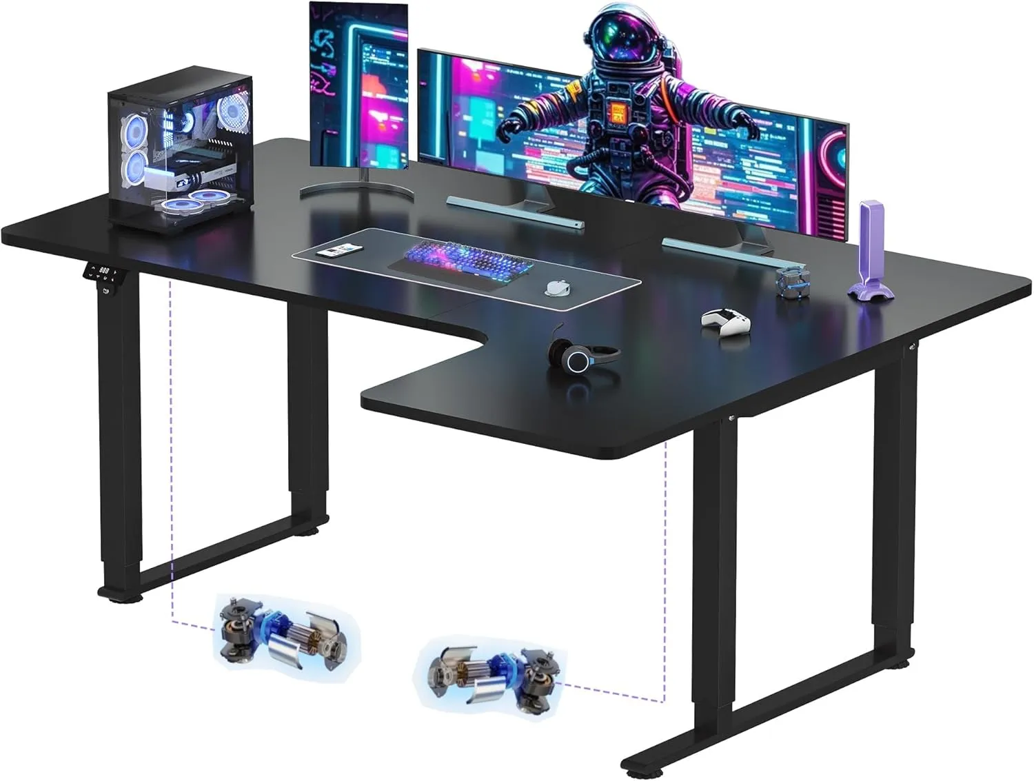 2 x SANODESK QS2 electric standing desk 180 x 110 cm, black, RIGHT-hand L shape, 2 motors, 4 legs, memory presets. Price is PER DESK, buy one or both