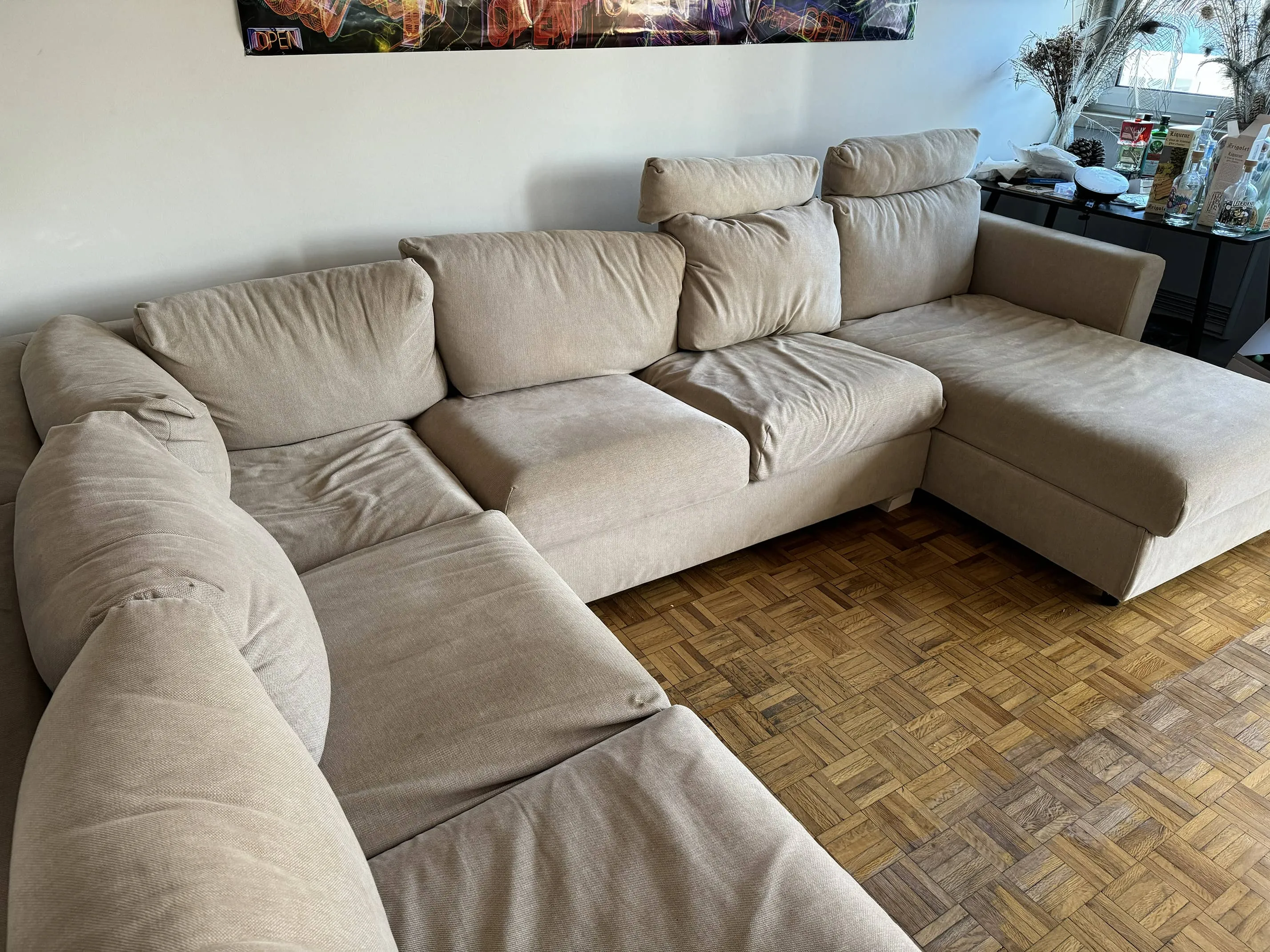 Corner Sofa 5-seat with chaise longue, Tresund fabric light beige, easily washable, IKEA Kivik, photo 4