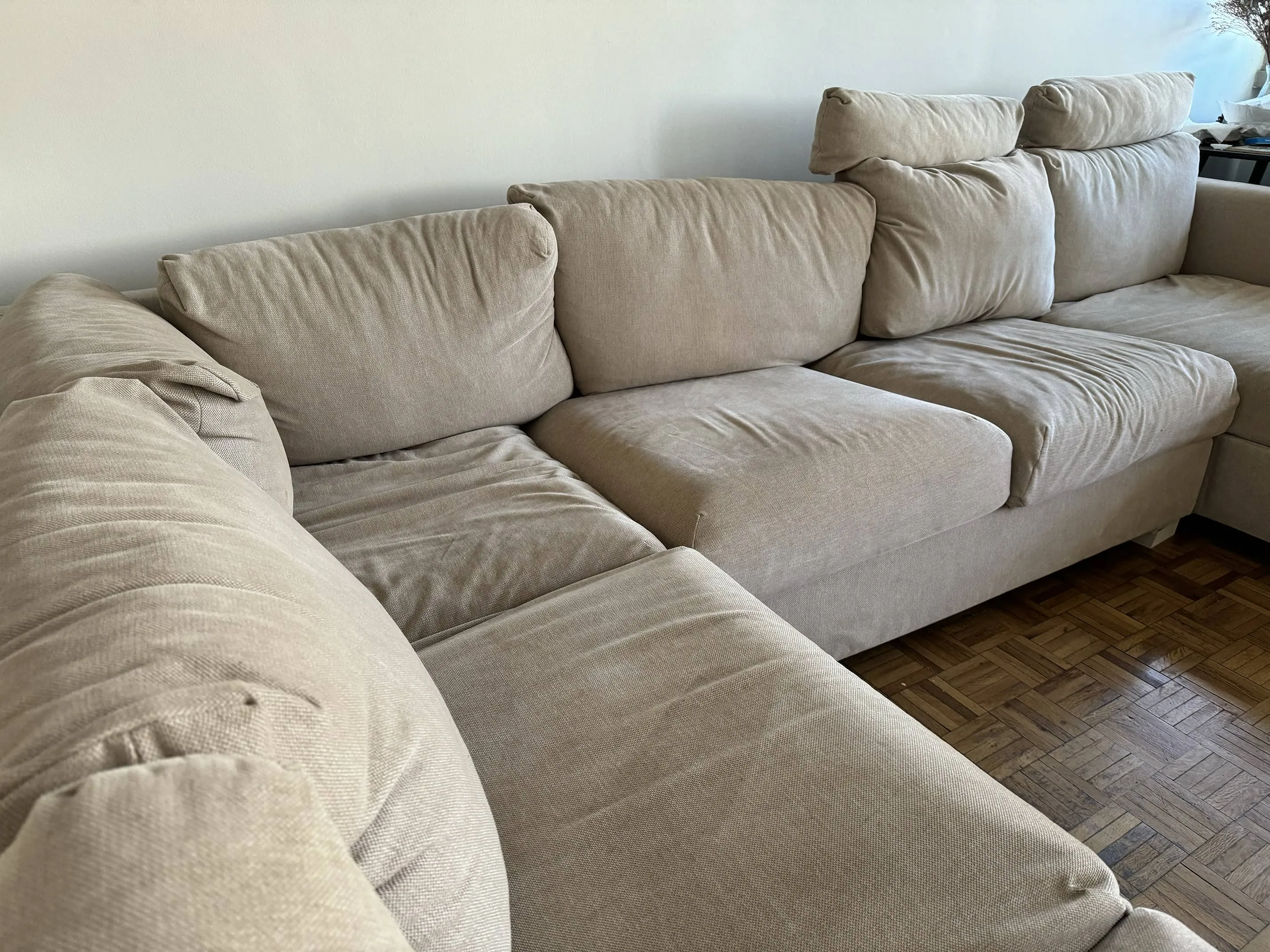 Corner Sofa 5-seat with chaise longue, Tresund fabric light beige, easily washable, IKEA Kivik, photo 6