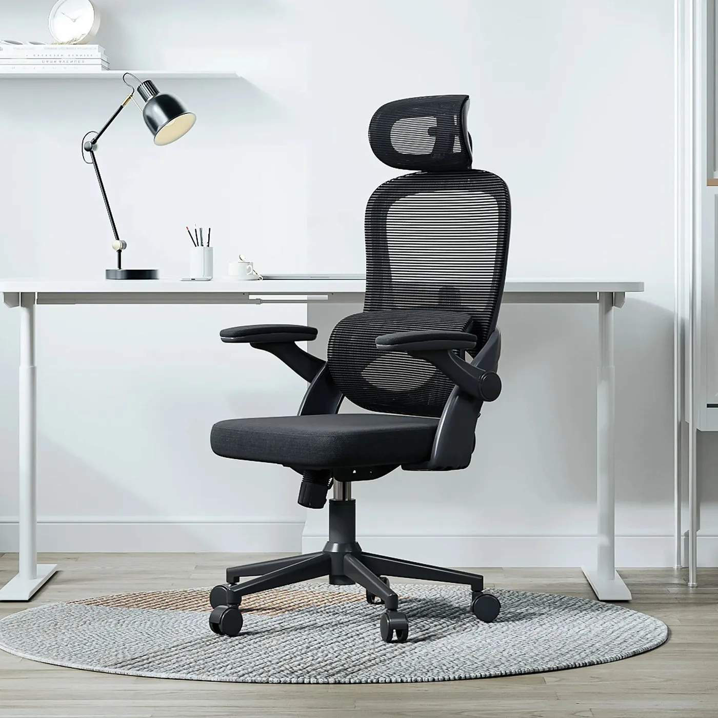 SIHOO M102C Ergonomic Office Chair, big and tall, flip-up armrests, adjustable lumbar support, black, photo 2