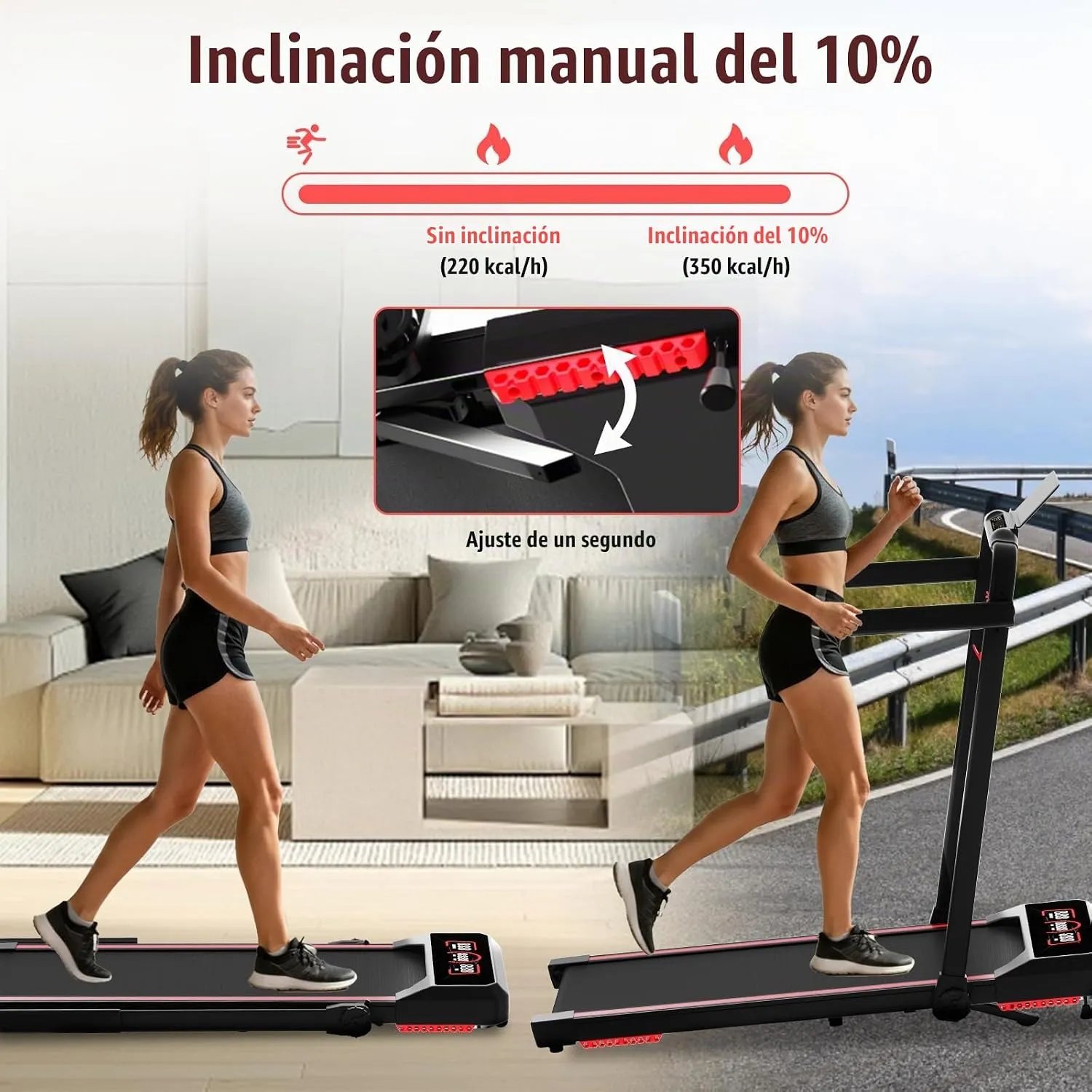 Electric walking pad treadmill with incline, 1-6 km/h, 2.5 HP, remote control and app, 120 kg, photo 2