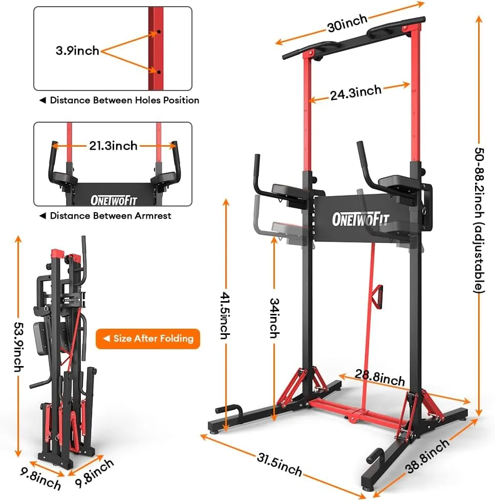 ONETWOFIT Power Tower, foldable pull-up and dip station, height adjustable, 180 kg capacity, photo 2