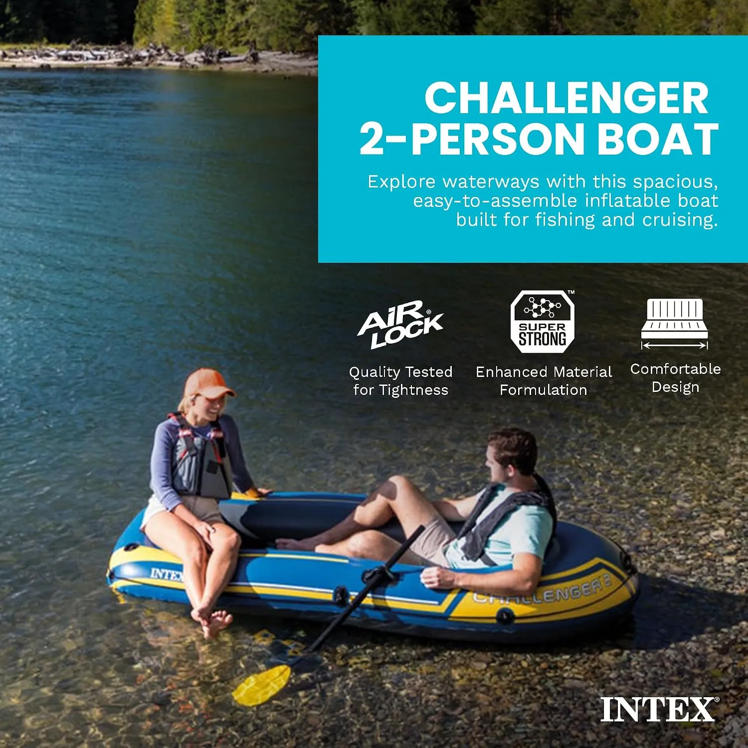 Intex Challenger 2 inflatable boat for 2 people, BRAND NEW never opened in its sealed box, 236 x 114 x 41 cm, with 2 oars, pump and repair kit (68367), for calm water only, photo 3