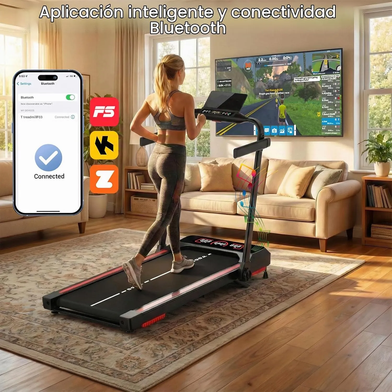 Electric walking pad treadmill with incline, 1-6 km/h, 2.5 HP, remote control and app, 120 kg, photo 3