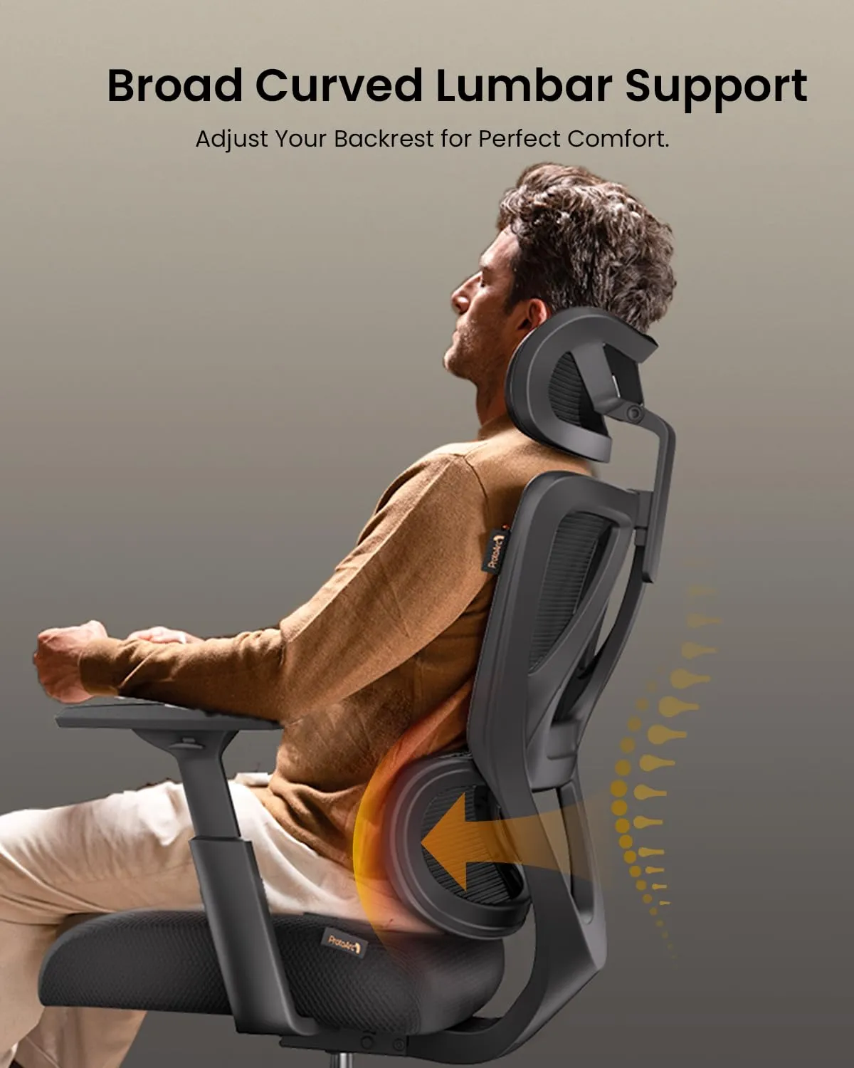 ProtoArc EC100 Ergonomic Office Chair, 10 cm spring cushion, lumbar support, adjustable headrest, black, photo 4