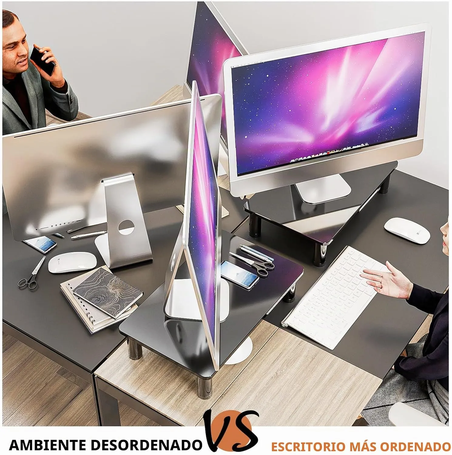 Hemudu Monitor Riser Stand, adjustable height 8.5-12.5 cm, tempered glass 38 x 24 cm, holds 40 kg, 2 available, photo 4