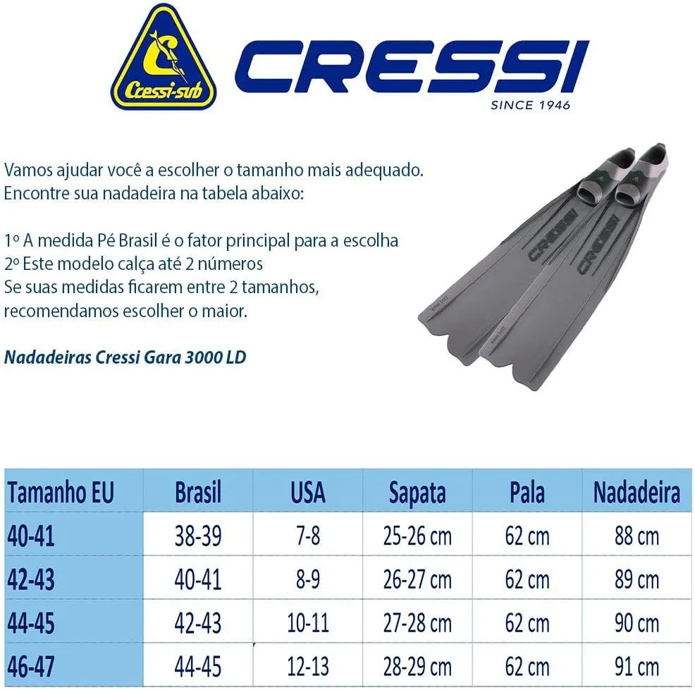 Cressi Gara 3000 LD long blade freediving fins, size EU 46/47, metallic silver, full foot pocket, 91 cm total with a 62 cm blade, made in Italy, photo 4