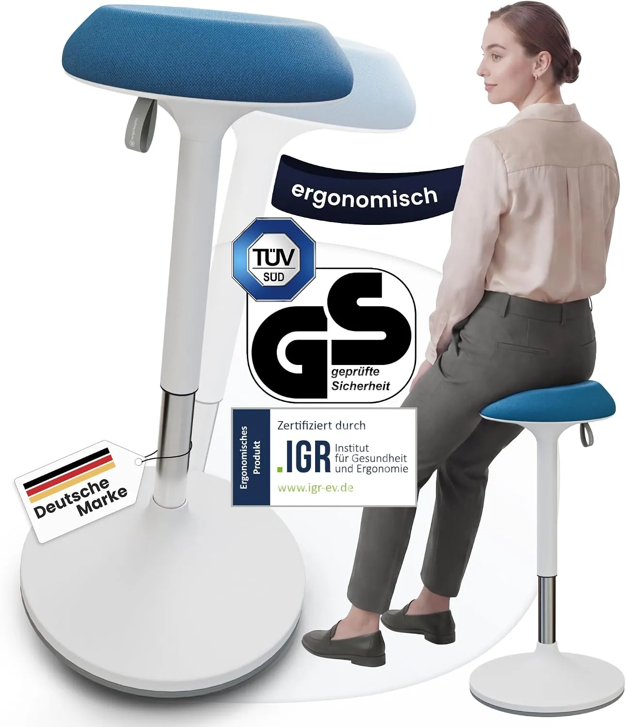 Ergotopia Dykó Ergonomic Office Stool, BLUE, swing effect, seat height 56-83 cm, 360 degree swivel, photo 4